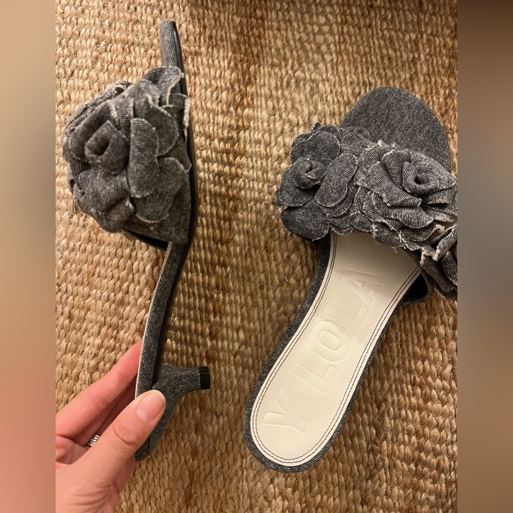 Bimba y Lola 50mm floral-appliqué denim sandals